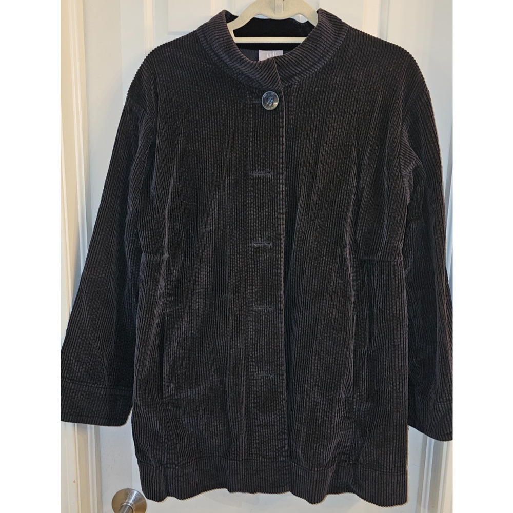 J. Jill Narrow Wale Corduroy Black Sz L Petite Jacket Velvet Lapels and Cuffs
